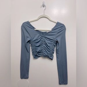 BLUE LONG SLEEVE CROP TOP